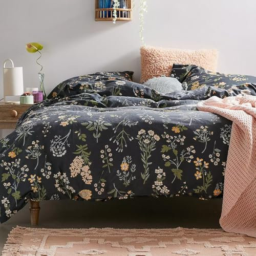Lanqinglv Bettwäsche 135x200 Schwarz Bunt Blumenmuster Bettwäsche Aesthetic aus Microfaser,Allergiker ÖKO-TEX Bettwäsche Set - Bettbezug mit Reißverschluss und 1 Kissenbezug 80x80 cm