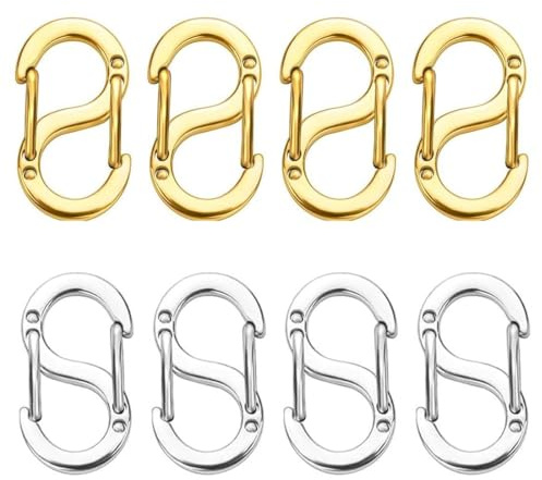 8 Pezzi Chiusure a Moschettone con Doppia Apertura, Accorciatori in Acciaio Inox, Chiusure in Metallo, Fermagli per Collane