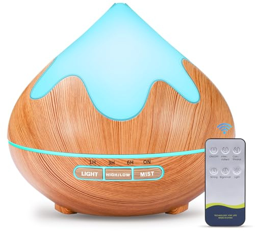 Diffusore di aromi, 500 ml, piccolo diffusore di aromaterapia ad ultrasuoni, per oli essenziali, con funzione di spegnimento automatico, marrone chiaro