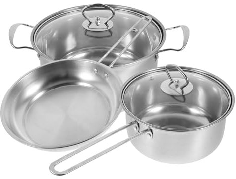 Mikikit Juego de Utensilios de Cocina Fácil Limpieza de Acero Inoxidable 430 y Calentamiento Rápido y Uniforme Olla para Sopa, Sartén y Caldera de Cocina