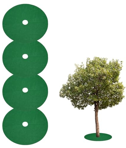 sourcing map Lot de 4 anneaux de paillage ronds non tissés de 32,6 cm pour protéger les mauvaises herbes, les plantes et les racines - Vert
