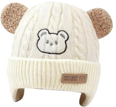 ARYIMYDP Bonnet Bébé Naissance avec Protège-Oreilles, Bonnet d'Hiver Chaud Doublé Polaire pour Nouveau-Né et Nourrisson, Tissu Souple et Confortable, Pompon Mignon Parfait pour Cadeau de Noël