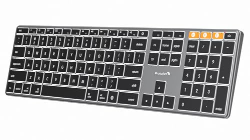 ProtoArc Beleuchtete Kabellose Tastatur für Mac, K110-A Aluminium-Bluetooth-Tastatur Full-Size, Mehrere Geräte, Flach, Wiederaufladbar, Funktastatur für MacBook Pro/Air, Mac mini, iPad