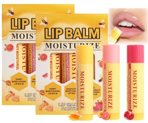 Lip Balm Gift Set, 2 Packs Bees Lip Balm Set Multipack,Honey Balm Lip Ba/lm,Natural Lip Care with Honey, Pomegranate and Grapefruit Flavours,Fruit Flavoured Moisturising Lip Care Set,Value Pack,2*3PCS