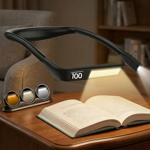 Tomshine Luce da Collo per Uncinetto con Display LED, 1800mAh Lampada da Lettura per Leggere a Letto, 3 Colori e Timer, 270° Flessibile Luce per Lettura Libri Ricaricabile Campeggio