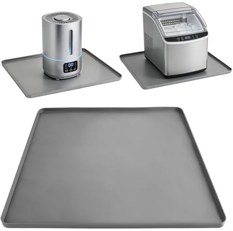 LTHCCOU Air Conditioner Drip Pan Waterproof Thick Portable AC Silicone Mat with Raised Edges 20''X20''X0.6 Non-Slip Under Humidifier Mini Fridge Mat for Floor Carpet Protect, Grey