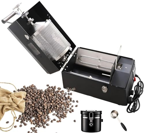 Kafferostare, elektrisk roterande rostare med 400 g kapacitet, justerbar temperatur och hastighet, för hem och kommersiellt bruk med synligt fönster och tillbehör