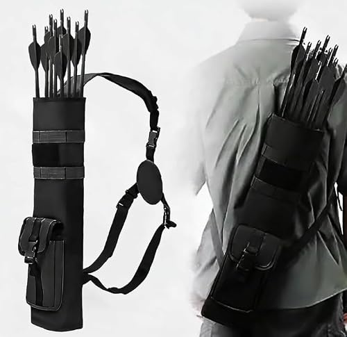 Caisse dorsale pour flèches - Accessoires de tir à l'arc - Caisse à flèche réglable - Léger - Grande capacité - Accessoire d'arc pour adultes - Arc composite - Entraînement en plein air - Chasse (noir