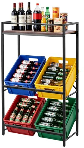 Scaffale per casse di bevande, 4 cassette con ripiano, 73 x 31 x 117 cm, in metallo, autoportante, scaffale per casse d'acqua, per soggiorno, cucina, garage, 300 kg