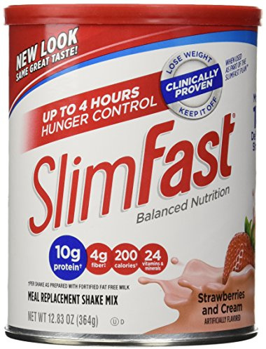 SlimFast Original Strawberries & Cream Meal Replacement Shake Mix – Weight Loss Powder – 12.83 Oz. Canister – 14 Servings - Pantry Friendly