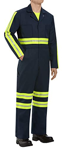 Red Kap mens Enhanced Visibility Action Back Work Utility Coveralls, Navy With Yellow/Green Visibility Trim, 38 US