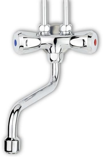 Thermoflow QMIX10N Low Pressure Two-Handle Mixer Tap for Upper Sink Storage/Continuous Temperature Control/with Single Hole System & Fixed Connection