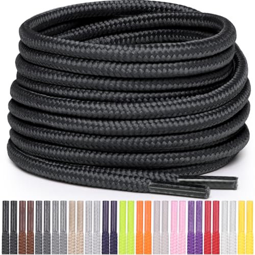 Miscly Cordones Redondos para Zapatos, Zapatillas y Botas - Disponibles en Múltiples Longitudes y Colores (Negro, 114 cm)