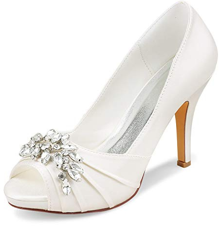 Emily Bridal Wedding Shoes Women Peep Toe Beaded High Heel Wedding Shoes Mother of the Bride Shoes