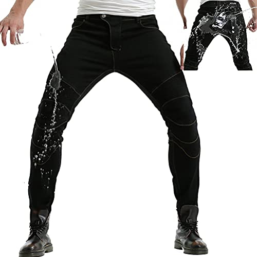 Wasserdichte Motorradhose zum Motorradfahren, Schutzhose für Motocross, Racing, Verstärkung von Silica Gel CE, Knie- und Hüftschutz, Schwarz , L
