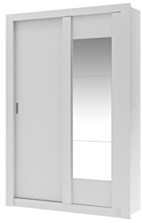 Vente-unique - Armoire PETTERI - 2 Portes coulissantes - avec Miroir - L.152 cm - Blanc