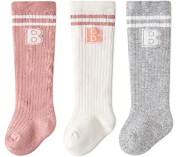 SONARIN 3 Pares Calcetines para Bebé Niñas Niños,Bebés Calcetines Hasta la Rodilla Calcetines Altos Medias de Algodón Cálido para Recién Nacidos Infantiles Niños Pequeños 0-6 Meses