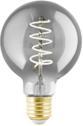 Eglo Lampe LED E27 dimmable, filament vintage spirale, ampoule Edison, globe éclairage rétro au verre fumé, 4 watts, 100 lumens, blanc chaud, noir transparent, 2000 Kelvin, G80, Ø 8 cm