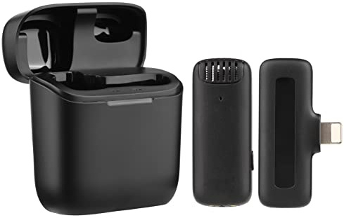 Andoer One-Trigger-One bärbart trådlöst mikrofonsystem med 1 mottagare och 1 mikrofon med klämma 20 m överföringsräckvidd inbyggt batteri med laddningsfodral för telefoner