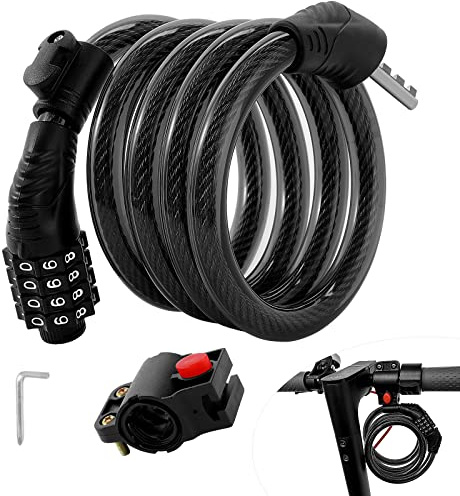 Cadenas Velo, Antivol Velo,scooter E compatible avec M365/Pro/Gotrax/1S Cadenas à combinaison 120 cm/12 mm Anti-vol 4 chiffres Code de vélo Cadenas à combinaison idéal pour scooter E et moto