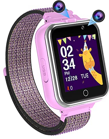 PTHTECHUS Smartwatch Kinder Telefon, 1.54'' 24 Spiele Schrittzähler MP3 Musik Kamera Taschenlampe 3-14 Jahre Junge Mädchen Uhr Geschenk