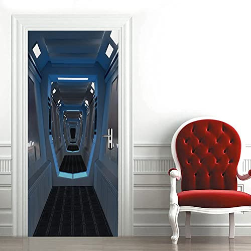 Pegatinas De Puerta 3D Para Puertas Interiores Corredor De Espacio Mecánico Creativo. 80 X 200 Cm Calcomanías Autoadhesivas Impermeables De Vinilo Para Puerta, Mural Para Dormitorio, Oficina, Baño, H