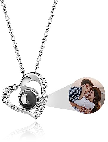 Easycosy Valentines Gifts for Women Her Personalised Photo Projection Necklace Custom Heart Pendant Jewellery Valentine's Day Anniversary Birthday Personalised Love Gifts for Ladies Girlfriend Wife