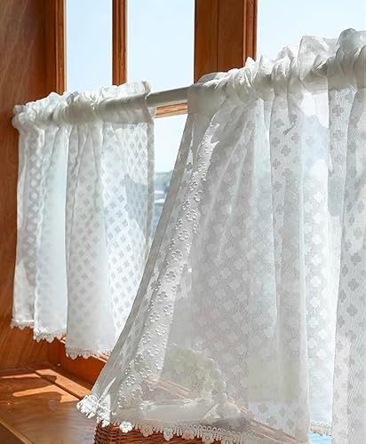 Daliena - Rideau brise-bise en voile blanc - Rideau court transparent pour bistro - Gardine unie - Dimensions : 70 x 45 cm - 1 pièce