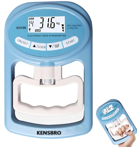 Dynamomètre à Main Électronique, Dynamomètre 264lb/120kg, Dynamomètre à Main Numérique, Ecran LED, Dynamomètre Manuel Numerique avec Câble de Charge USB