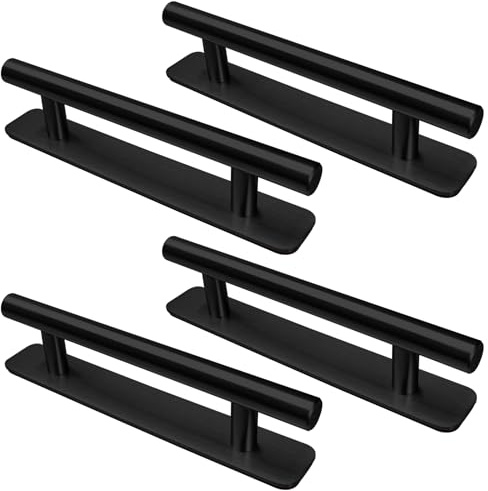 LYCXAMES 4 stycken självhäftande möbelhandtag, skåphandtag i rostfritt stål, utan borrhandtag, dörrhandtag, lådhandtag för köksskåp, skjutdörrar, balkongdörr, fönster, 128 mm, svart