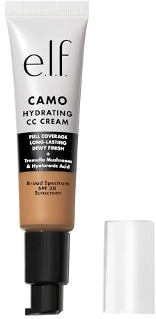 e.l.f. Crème hydratante Camo CC, fond de teint correcteur de couleur pour une finition rosée avec SPF 30, végétalien et sans cruauté envers les animaux, brun clair 415C