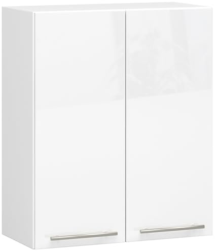 AKORD | Küchenhängeschrank - Oliwia W60 | 2 Regalböden & 2 Tür Küche Schrank | Einbauküche Küchenzeile Küchenmöbel Küchenschränke | Laminierte Platte | 60 x 30 x 72 cm | Weiß | Weiß Glanz