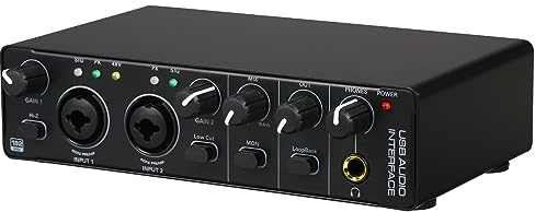 YIWENG USB-Audio-Interface-Soundkarte RHM 2 In 2 Out Audio-Interface-Soundkarte mit 48 V Phantomspeisung für Aufnahmen,professioneller Audiomixer und Mikrofonvorverstärker,XLR/TSR/TS-Anschlüsse für,Sp