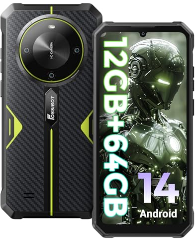 FOSSiBOT F105 Irrompible Android 14 Smartphone, 6.745 FHD + Pantalla Impermeable Smartphone, 10300mAh irrompible teléfono móvil, 12(4+8) GB+64GB/128GB Ampliable, 20MP/4G-Dual SIM/OTG/GPS (Verde)