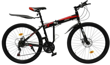 UYRTOY 26 Zoll Mountainbike,Klappbares Mountainbike 21 Gang-Schaltung Scheibenbremse Mit Kotflügeln Getränkehalter Warnglocke Für Jungen Mädchen Damen Herren