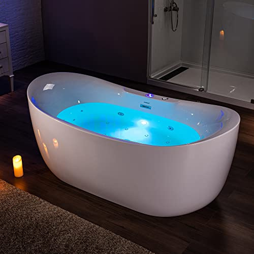 WOODBRIDGE 72 x 35-3/8 Whirlpool Water Jetted and Air Bubble Freestanding Heated Soaking Combination Bathtub with LED control panel, BJ400
