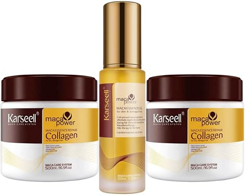 Karseell MACA CARE SYSTEM Kit 2 Maschere Capelli Collagene + Olio di Argan Idratanti Riparatori Nutrienti Professionale Capelli Secchi Danneggiati Colorati Ricci Lisci Tinti Anticrespo Senza Solfati