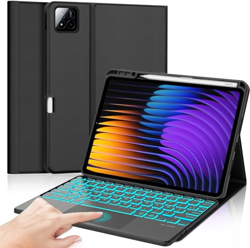 Clavier Xiaomi Pad 7/7 Pro 11.2 2025 avec Trackpad, Coque Clavier Xiaomi Pad 7 avec Touchpad, Eclairage 7 Couleurs, Rechargeable Clavier AZERTY Détachable pour Xiaomi Pad 7/7 Pro 11.2 2025, Noir