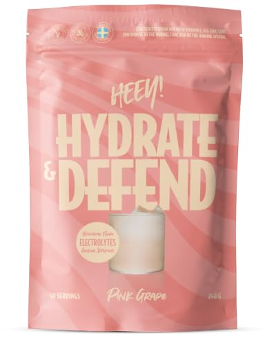 Heey! Hydrate & Defend Elektrolyttillskott med Immunförsvar, Rosa Grapefrukt, med Probiotika, Ingefära och Vitaminer