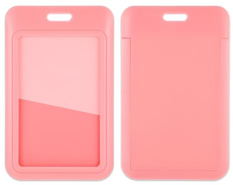 Pink Sliding ID Badge Holder, Vertical Plastic Card Case for Office School, Credit Card Protector Pouch with Clear Window, ABS Work Name Holder, Proximity Key Cards for Driver’s License & Pass- 1PC