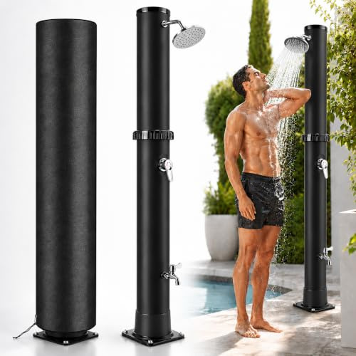 Bsteciar Doccia Solare da Giardino 40 Litri con Copertura Protezione, Doccia Esterno con Soffione a Pioggia Regolabile e Rubinetto, Temperatura Massima di 60°C per Giardino Piscina e Relax all'aperto