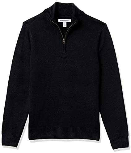 Amazon Essentials Herren Soft-Touch-Pullover mit Viertelreißverschluss und Langen Ärmeln, Schwarz, L