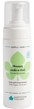 Biofficina Toscana Mousse capelli ricci e onde, 150 ml – Schiuma capelli ricci e mossi ad azione volumizzante naturale – Con kiwi bio toscano, semi di lino e chia – Tenuta morbida e flessibile