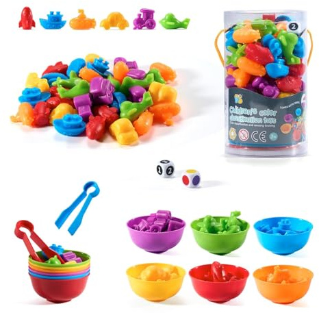 Jeu Éducatif, 47 Pièces Jouet pour Comptage et Tri Jeu Educatif Motricité, Jouet Montessori 2-6 Ans sans BPA, Apprentissage Formes et Motricité(Couleur Aléatoire)