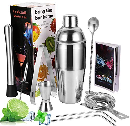 Viesap Boston Cocktail Shaker 750ML, 9 Pcs Kit Da Barman, Set Completo Di Strumenti Professionali In Acciaio Inox, per Caffè Freddo