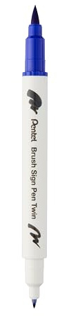 Pentel Brush Sign Pen Twin SESW30C fiberpenna, 2 borstliknande spetsar, blå (1 stycken)