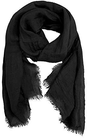 JOPHY & CO. Sciarpa 100% Lino Donna Uomo Leggera MADE IN ITALY (Nero)