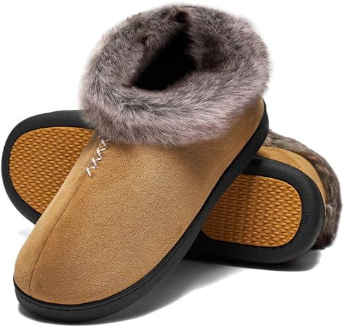 Mishansha Ciabatte Donna Invernali Calde Pelose Chiuse Pantofole Borgogna, Gr.38 EU
