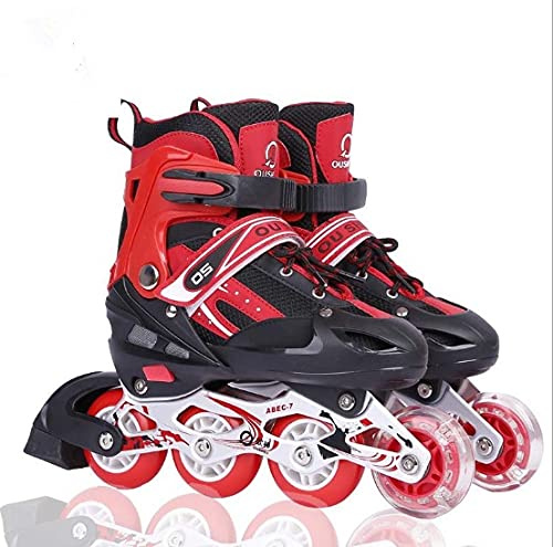 Pattini in linea con dimensioni regolabili per bambini, adolescenti, adulti, principianti (rosso, S (EU 31-34)