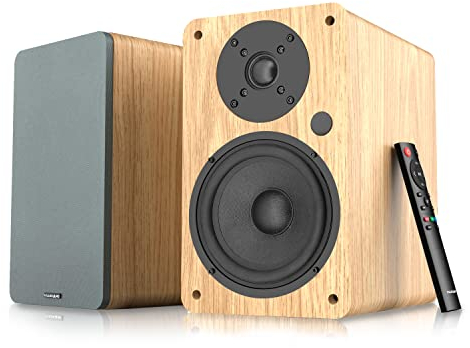 VULKKANO A5 ARC Aktivlautsprecher mit 5.25 Woofer, Bluetooth 5.0, HDMI ARC, Optica, RCA, USB, mit Subwoofer-Ausgang, Regallautsprecher mit elegantem Design, Braun
